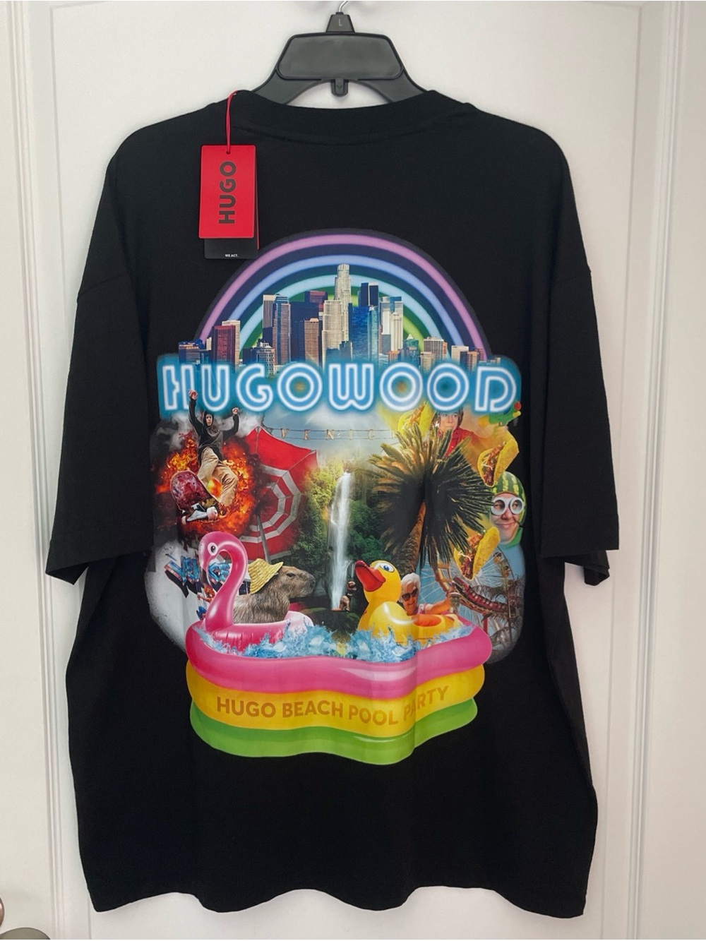 Hugo Boss Duwood. Beach Pool Party Tee Shirt 2XL Short Sleeves Black XXL NWT